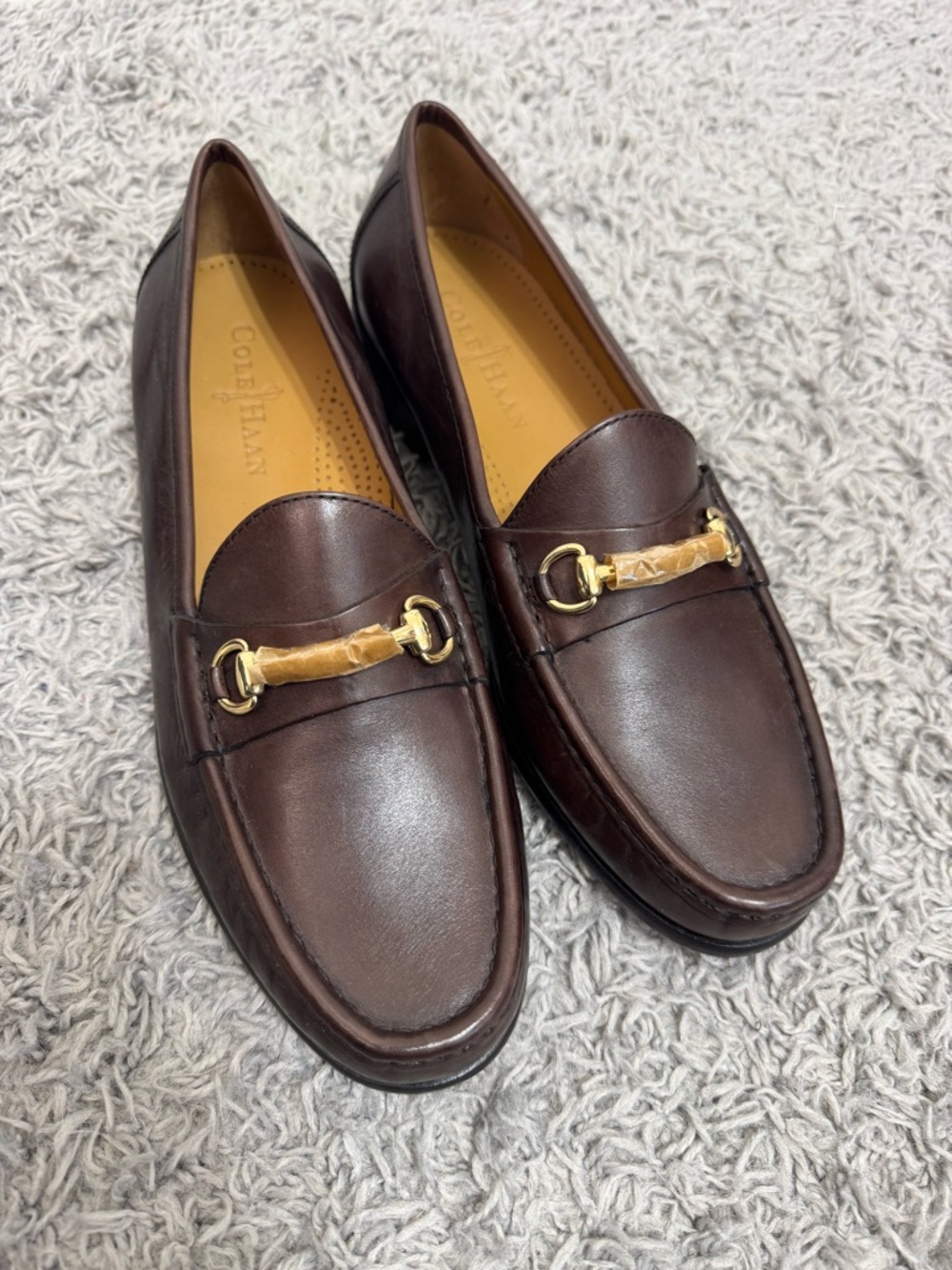 Cole Haan Men’s Dark Brown Leather Bit Loafers with Gold Hardware